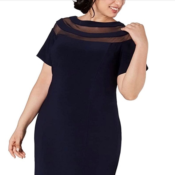 Formal Dress Plus Sz 18W XSCAPE Navy Short Sleeves - Picture 2 of 8